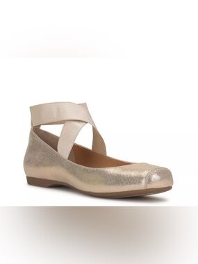 Jessica Simpson Metallic Bronze Ballet Flats with Stretching Ankle Straps